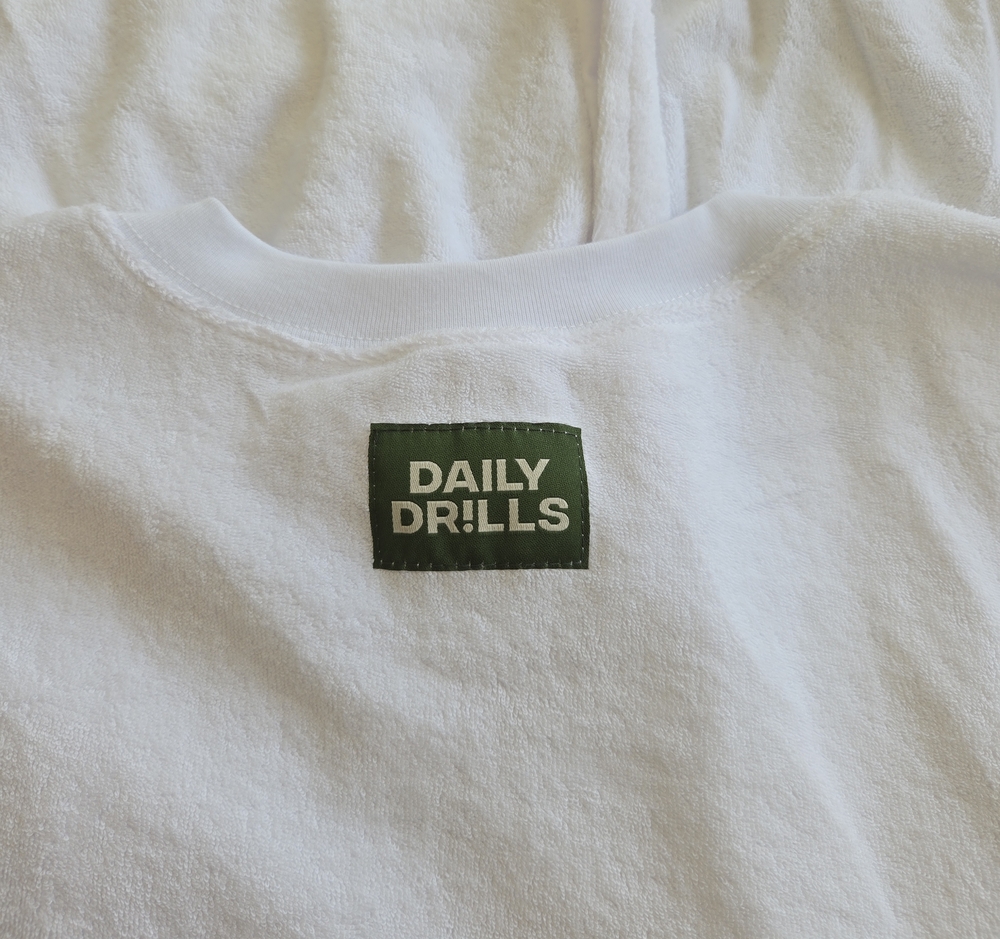 Daily Drills White Towel Terry Crewneck Sweatshirt And Short Set. - Picture 3 of 6